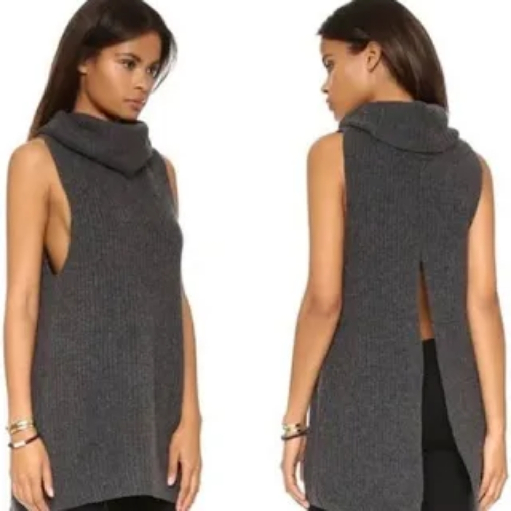 Free People Gray Sleeveless Cowl Neck Sweater
